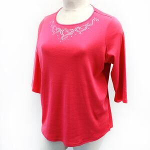Quacker Factory Plus Pink Valentine's Day Studs Shirt Top Tunic 1X